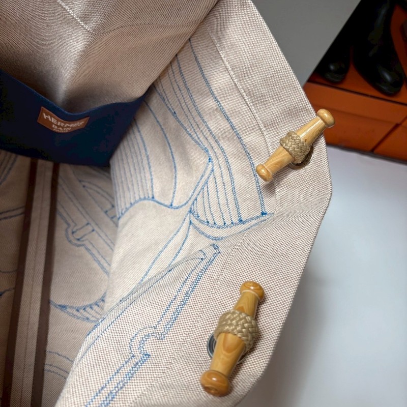 Hermes 帆布藍線船圖刺繡大海灘包-17