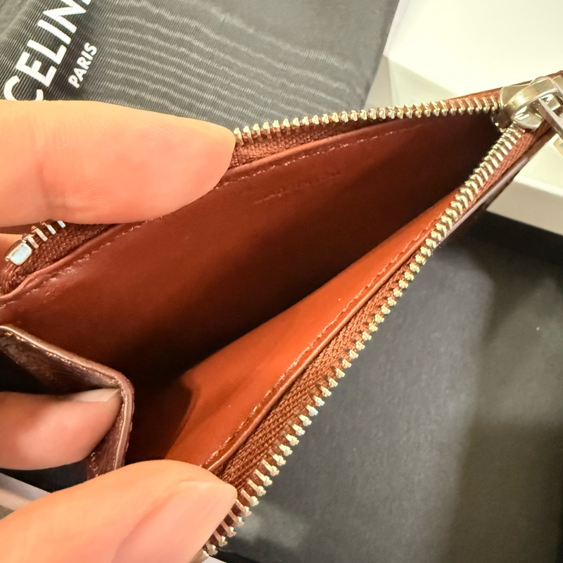 Celine 酒紅鱷魚壓紋牛皮拉鍊卡夾-3
