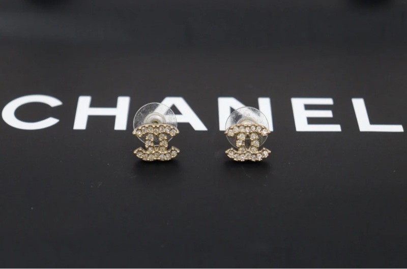 「JL精品代購」98新Chanel 香奈兒 鑲鑽耳釘-0