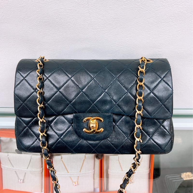 Chanel classic flap/ cf 23 深藍色 中古經典翻蓋包小號-0