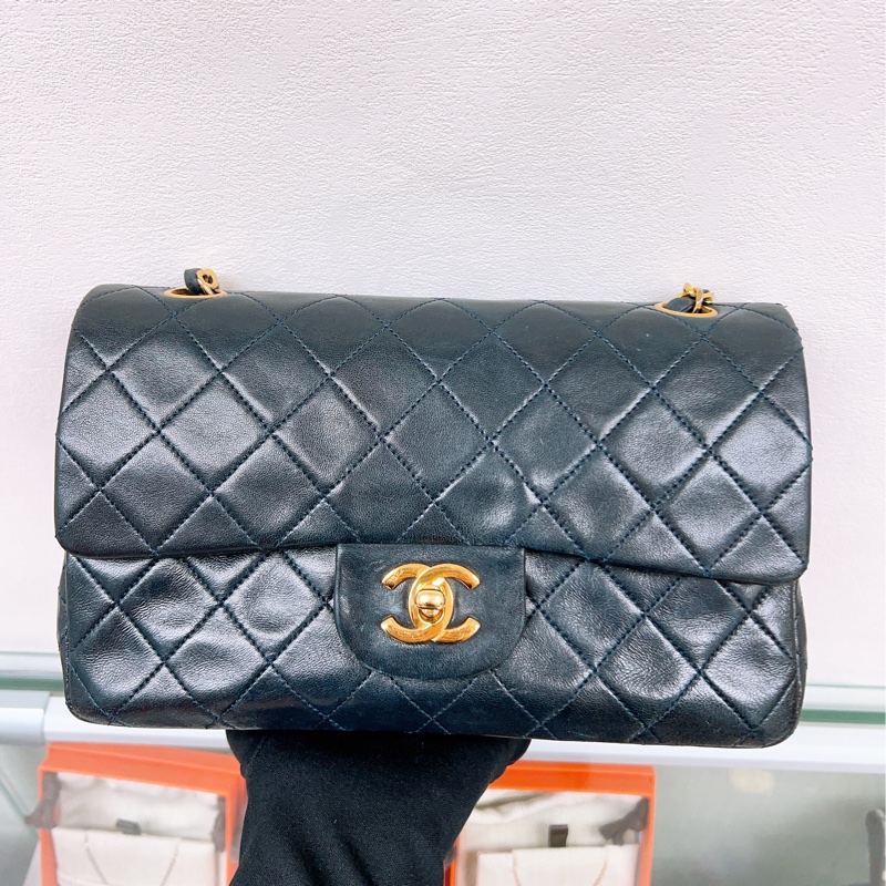 Chanel classic flap/ cf 23 深藍色 中古經典翻蓋包小號-1