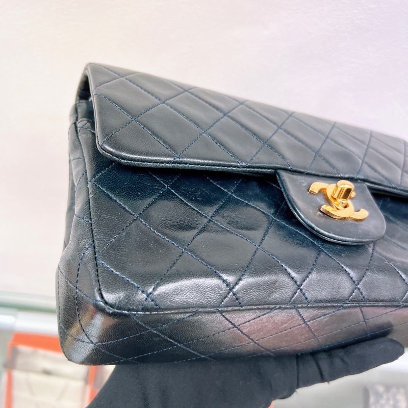 Chanel classic flap/ cf 23 深藍色 中古經典翻蓋包小號-4