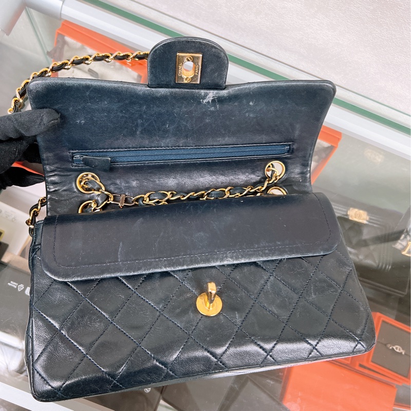 Chanel classic flap/ cf 23 深藍色 中古經典翻蓋包小號-10