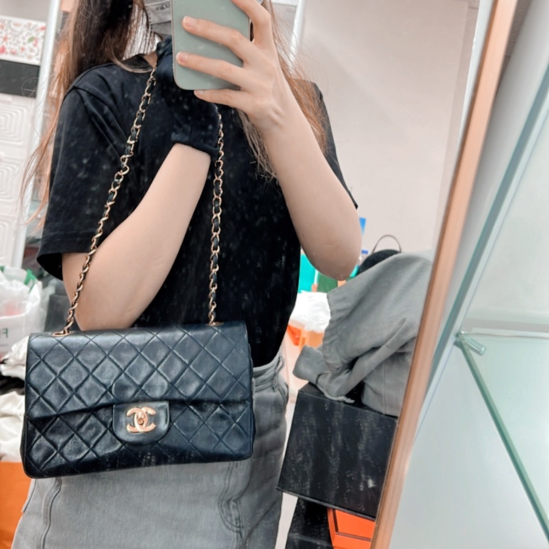 Chanel classic flap/ cf 23 深藍色 中古經典翻蓋包小號-17