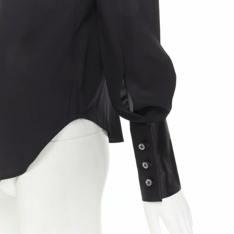 MAISON MARGIELA black cotton silk trim reversed button cuff shirt IT38 XS-1