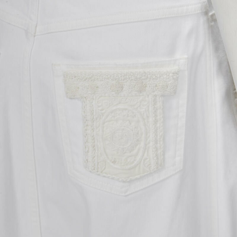 VALENTINO white denim butterfly bead embellished patch raw midi skirt IT38 XS-1