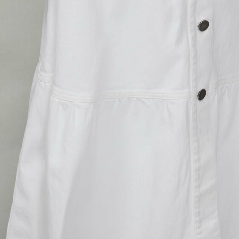 VALENTINO white denim butterfly bead embellished patch raw midi skirt IT38 XS-7