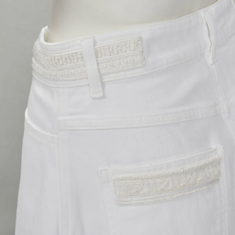 VALENTINO white denim butterfly bead embellished patch raw midi skirt IT38 XS-8