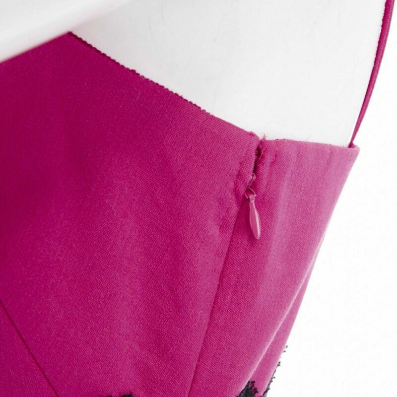 VALENTINO pink wool blend black lace trimmed waist flared skirt dress IT42 M-7