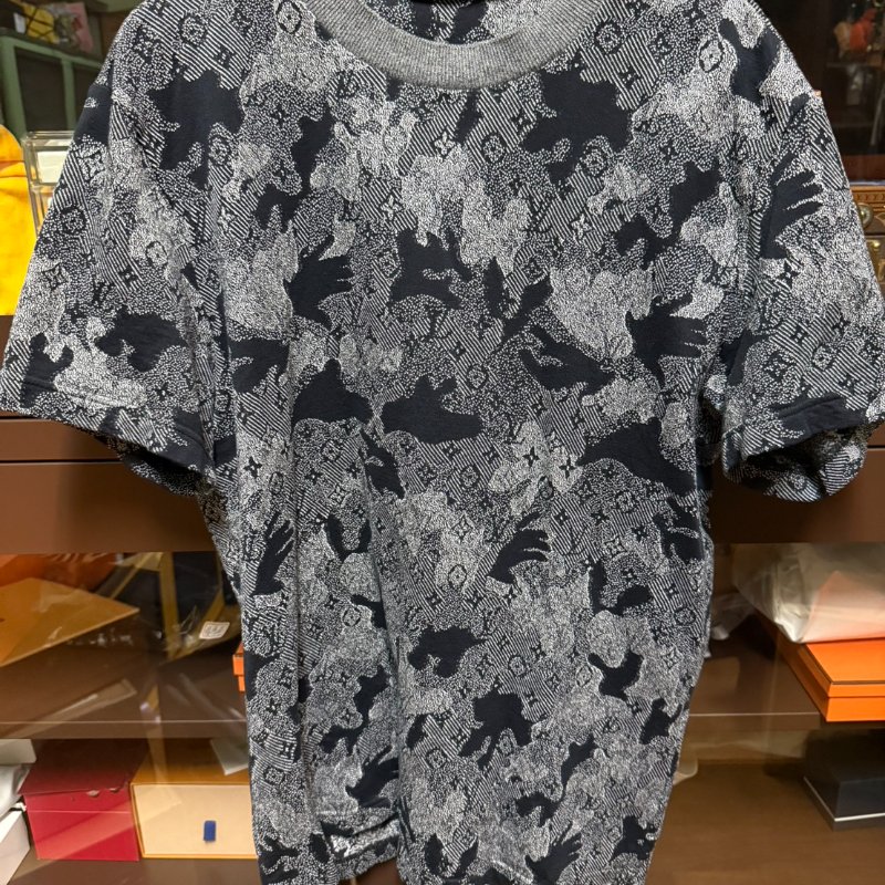 LV 迷彩 緹花 針織 短袖 上衣 T-SHIRT  短T-0