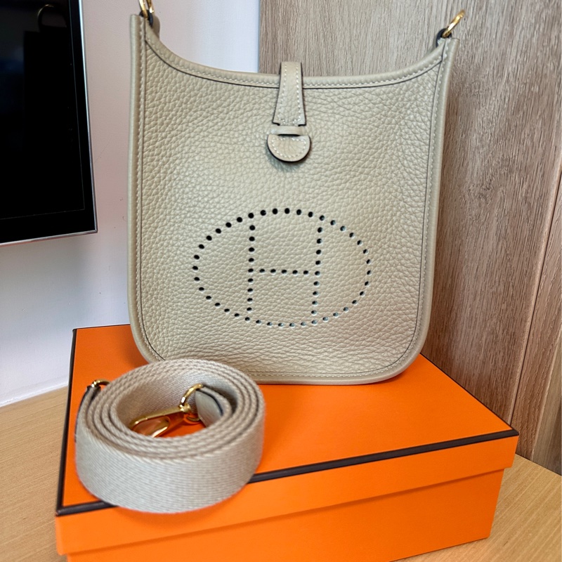 Hermes Mini Evelyne 伊芙琳風衣灰金扣 K刻-5