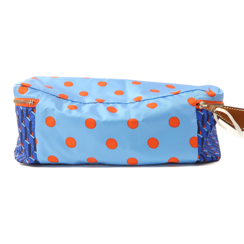 HERMES 【激減優惠】絲質Pouch銀扣手拿包藍色-3