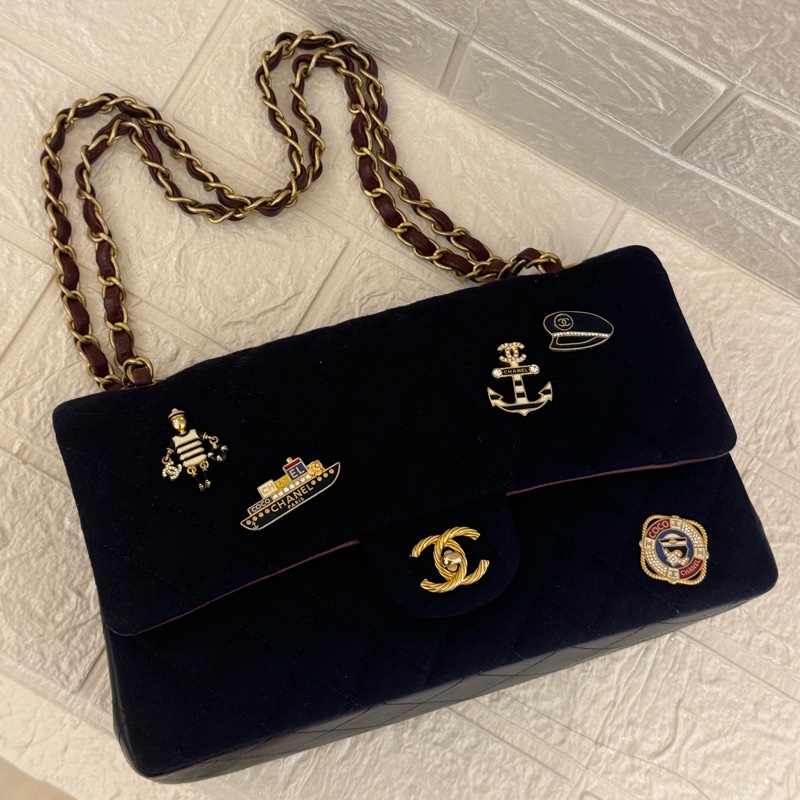 CHANEL海軍藍帆布/羊皮徽章COCO25  最甜coco25-0