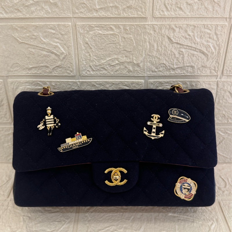 CHANEL海軍藍帆布/羊皮徽章COCO25  最甜coco25-1