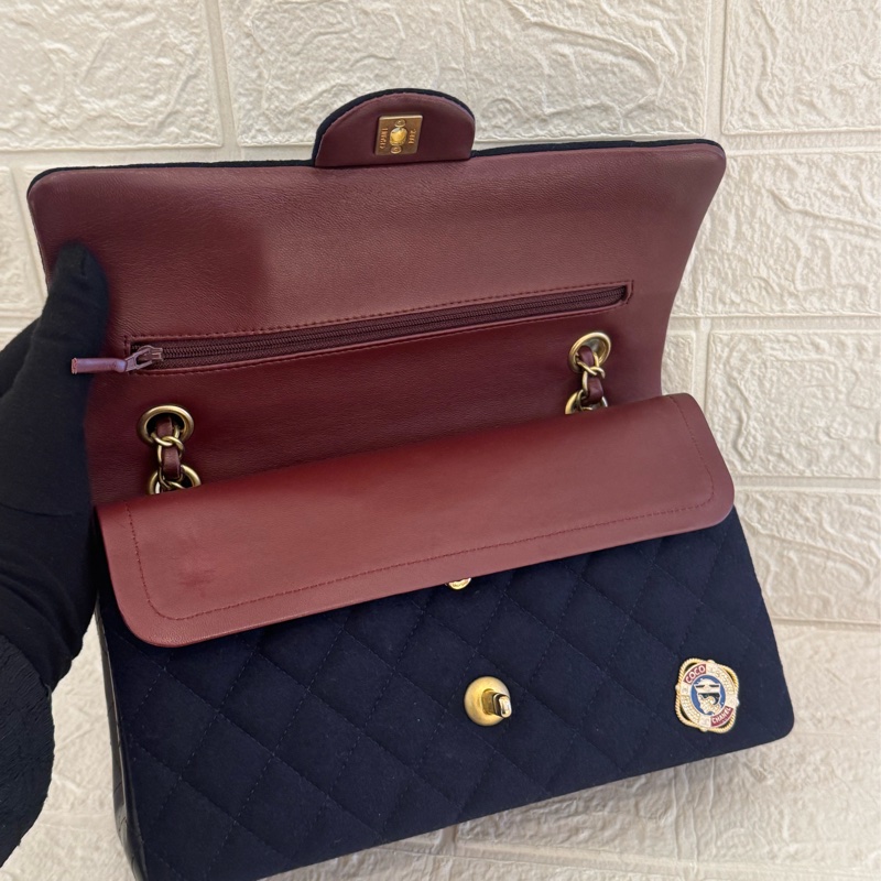 CHANEL海軍藍帆布/羊皮徽章COCO25  最甜coco25-5