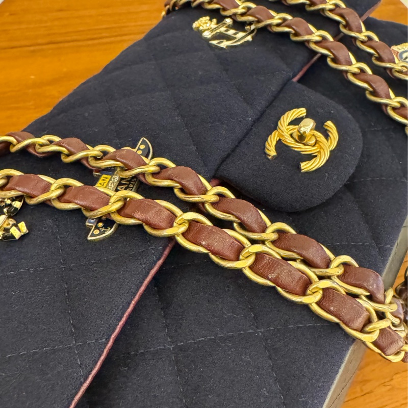 CHANEL海軍藍帆布/羊皮徽章COCO25  最甜coco25-9