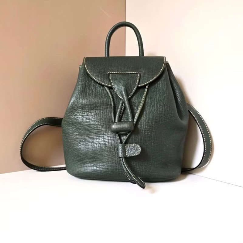 【LA LUNE】絕版古董包 Loewe 橄欖綠旋轉扣後背包 雙肩包 皮革包 中古二手包-7