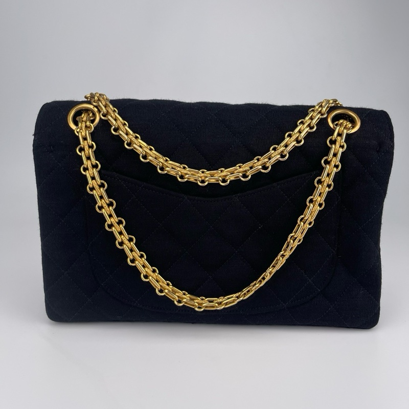 「JL精品代購」9新 香奈兒黑色棉制CF金鏈包-4