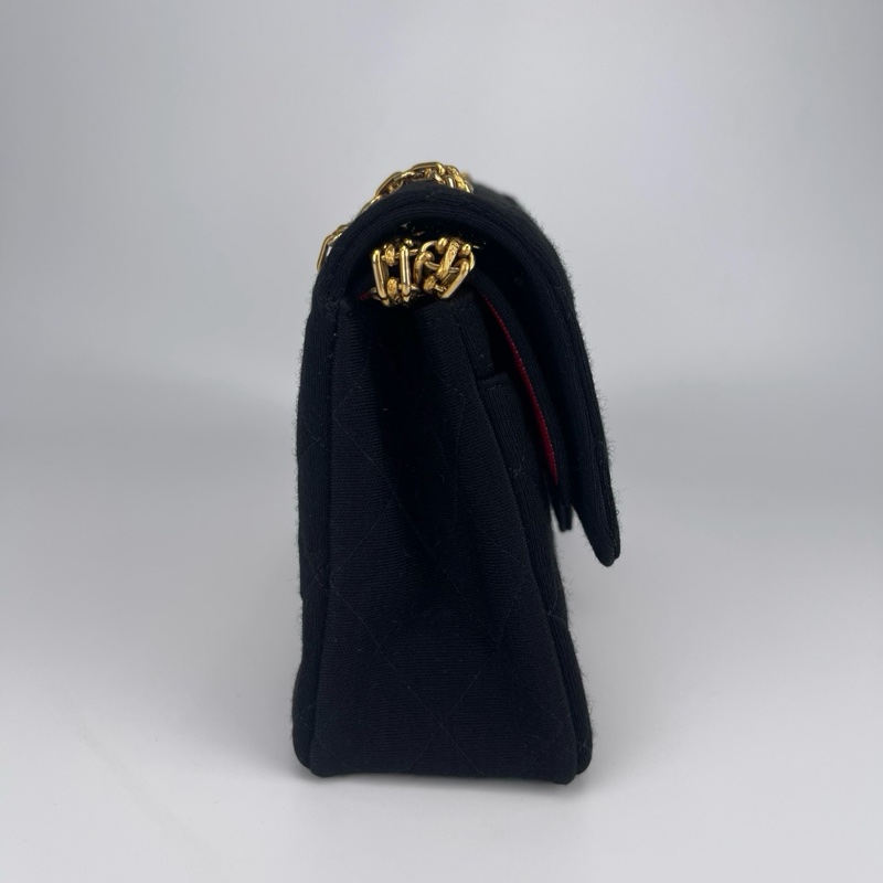 「JL精品代購」9新 香奈兒黑色棉制CF金鏈包-5