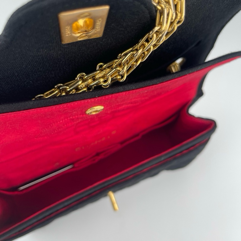 「JL精品代購」9新 香奈兒黑色棉制CF金鏈包-8