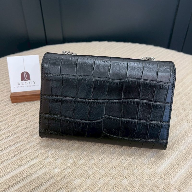 YSL 黑銀鱷魚紋流蘇kate mini鏈條包-1