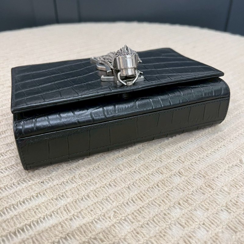 YSL 黑銀鱷魚紋流蘇kate mini鏈條包-3