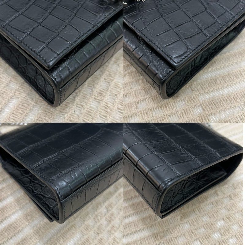 YSL 黑銀鱷魚紋流蘇kate mini鏈條包-7