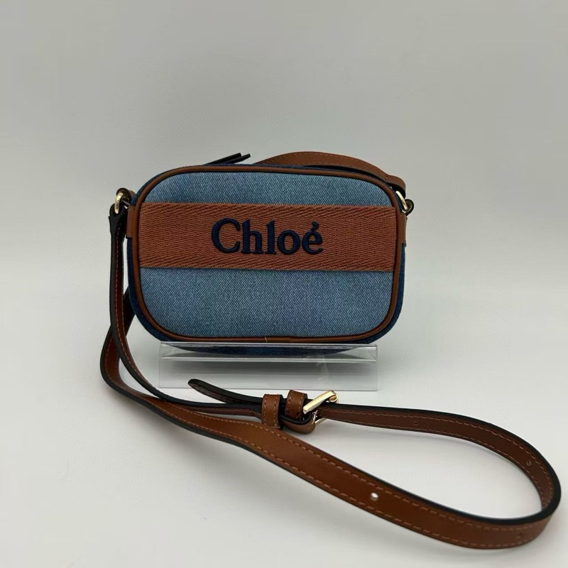 「JL精品代購」9新 chloe 牛仔相機單肩包-0