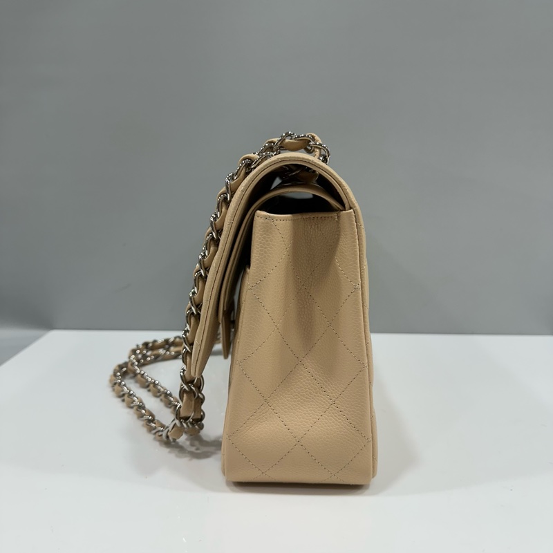 CHANEL A58600 奶茶荔枝皮銀釦jumbo coco 30 cf 斜背包-3