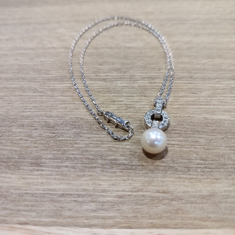 Cartier 卡地亞 750 HIMALIA 0.25CT 珍珠 鑽石 白K金 項鍊 鑽圈 全新-14
