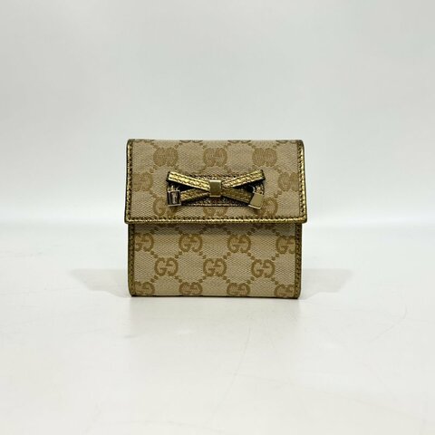 Gucci緹花金色蝴蝶結短夾