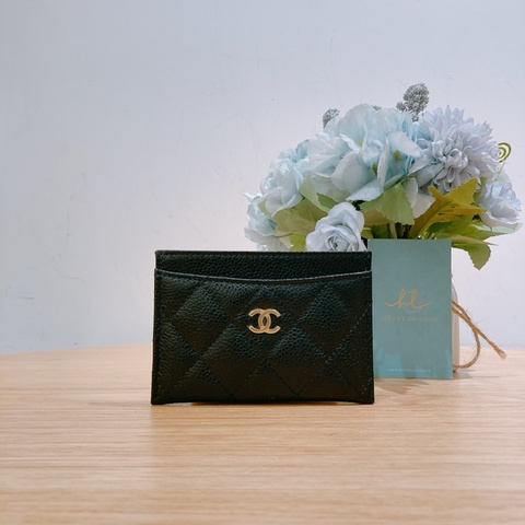 TW4264 Chanel 香奈兒經典薄卡片套 荔枝皮黑金Classic CardHolder