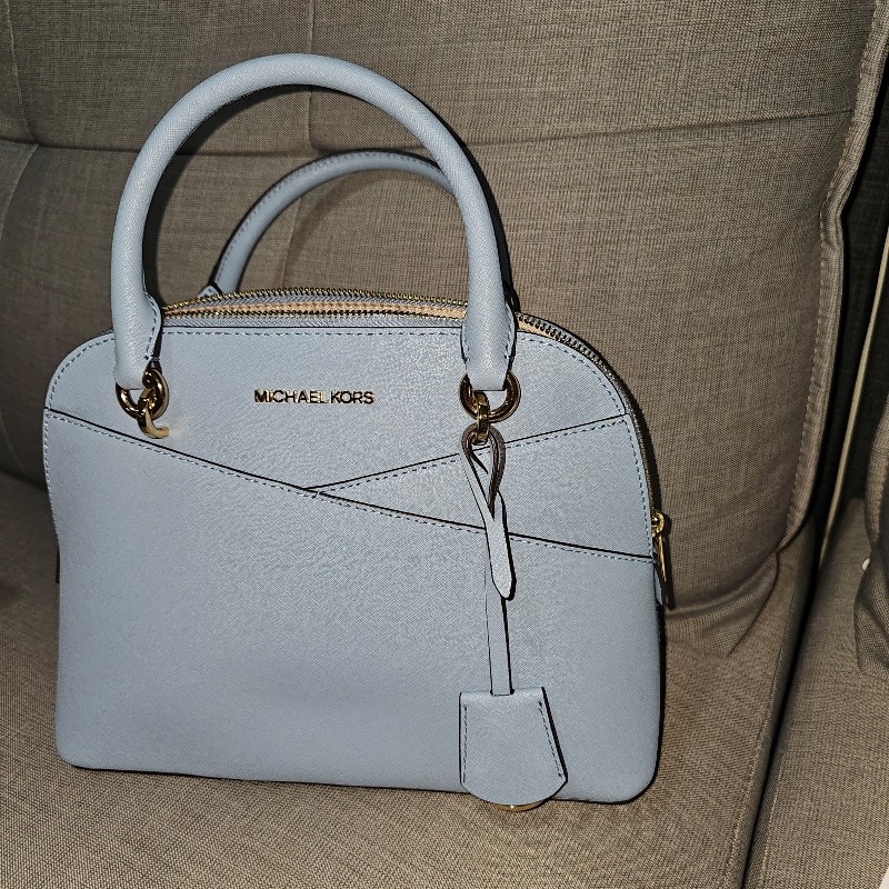 michael kors 水藍荔枝皮革防刮貝殼包-1