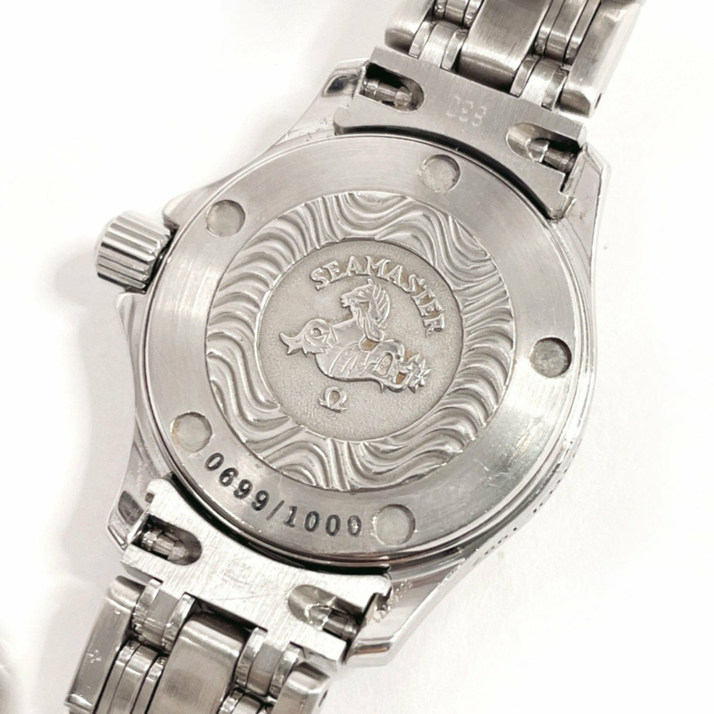 歐米茄海馬120雅克·馬約爾1997 2580.8手錶不銹鋼/不銹鋼銀色石英海軍藍錶盤女士腕錶F5048520-5