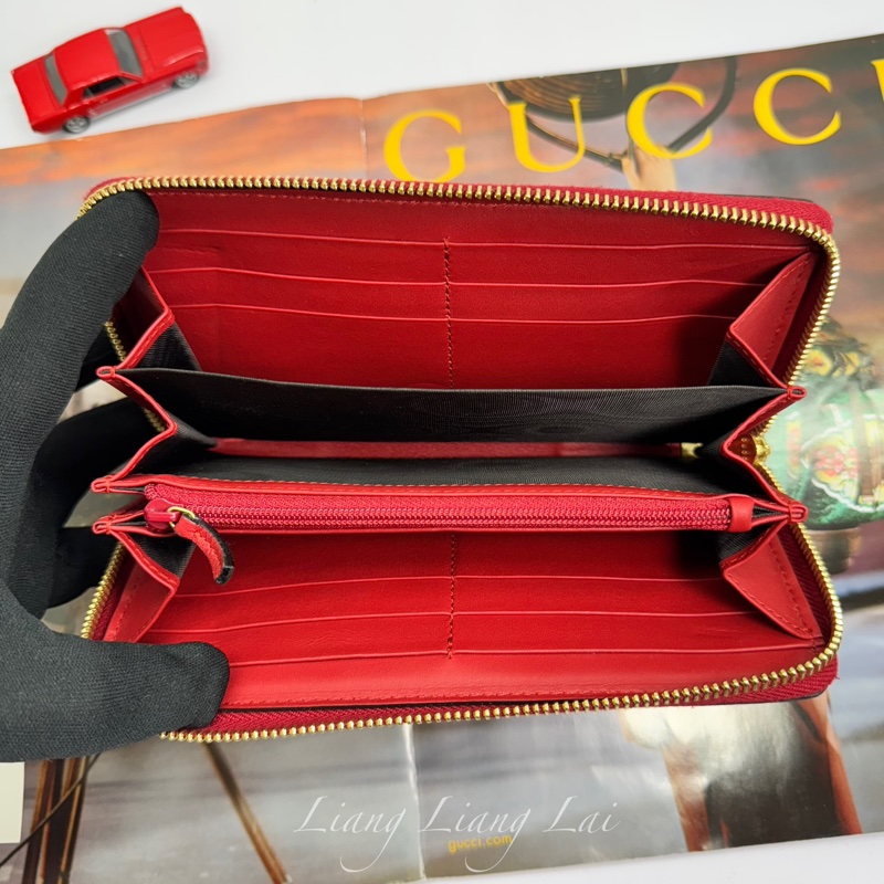 GUCCI 古馳 經典GG SUPREME帆布彩虹刺繡拉鍊紅色長夾-5