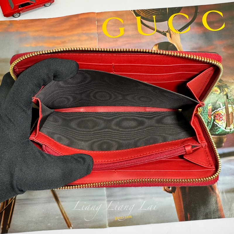 GUCCI 古馳 經典GG SUPREME帆布彩虹刺繡拉鍊紅色長夾-7