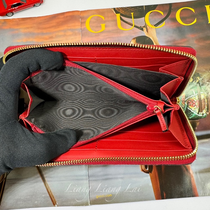 GUCCI 古馳 經典GG SUPREME帆布彩虹刺繡拉鍊紅色長夾-8