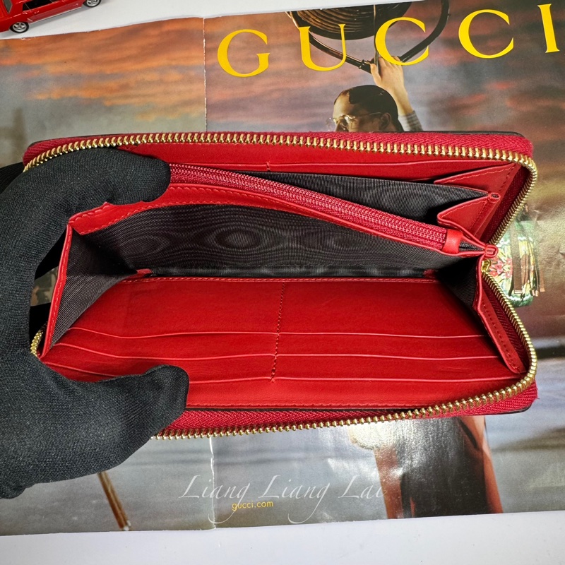 GUCCI 古馳 經典GG SUPREME帆布彩虹刺繡拉鍊紅色長夾-10