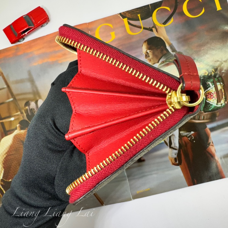GUCCI 古馳 經典GG SUPREME帆布彩虹刺繡拉鍊紅色長夾-11