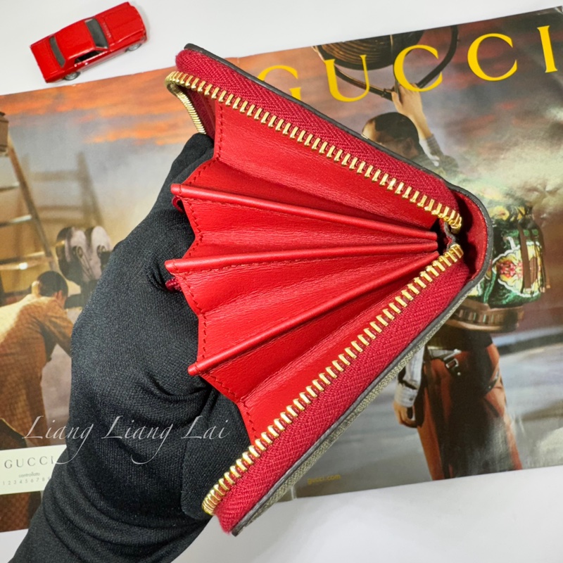 GUCCI 古馳 經典GG SUPREME帆布彩虹刺繡拉鍊紅色長夾-12