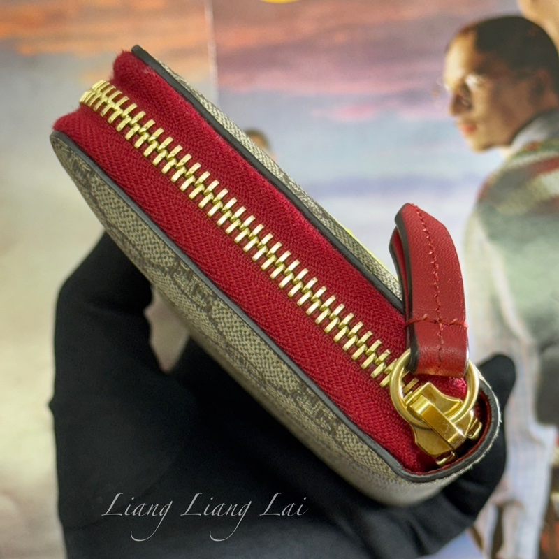 GUCCI 古馳 經典GG SUPREME帆布彩虹刺繡拉鍊紅色長夾-15