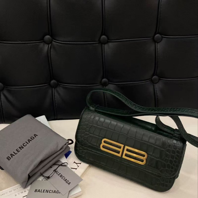 Balenciaga Gossip墨綠色鱷魚壓紋法棍包 全新閒置 配件塵袋-1