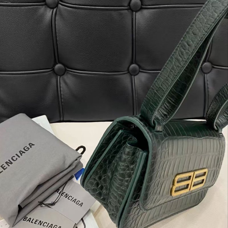 Balenciaga Gossip墨綠色鱷魚壓紋法棍包 全新閒置 配件塵袋-2
