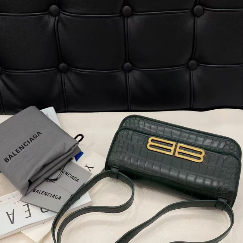 Balenciaga Gossip墨綠色鱷魚壓紋法棍包 全新閒置 配件塵袋-5