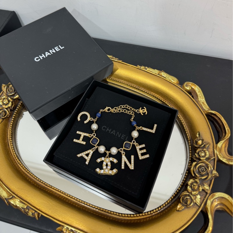 CHANEL 香奈兒 字母 水鑽 深藍 寶石 手鏈 手鍊 手環 手飾 飾品-0