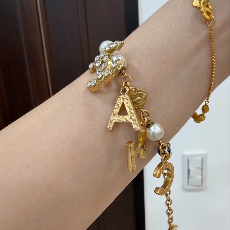 CHANEL 香奈兒 字母 水鑽 深藍 寶石 手鏈 手鍊 手環 手飾 飾品-6