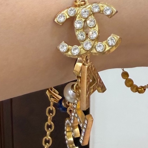 CHANEL 香奈兒 字母 水鑽 深藍 寶石 手鏈 手鍊 手環 手飾 飾品-14
