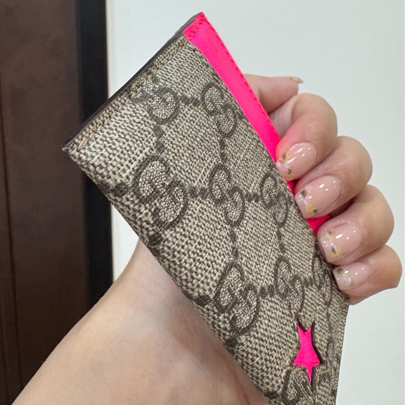 GUCCI PVC 桃紅 星星 卡夾 卡包 皮夾 名片夾 信用卡夾-2