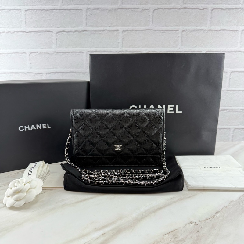 香奈兒 Chanel 經典菱格紋 woc  荔枝牛皮 黑色銀釦-0