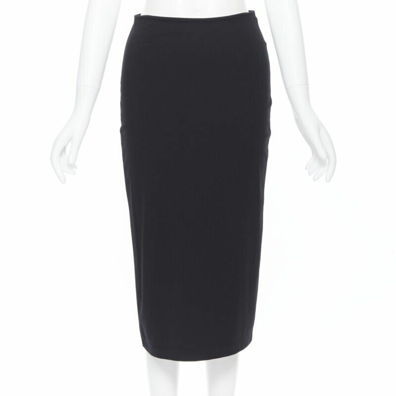 T BY ALEXANDER WANG black rayon polyester centre slit stretch pencil skirt S-0